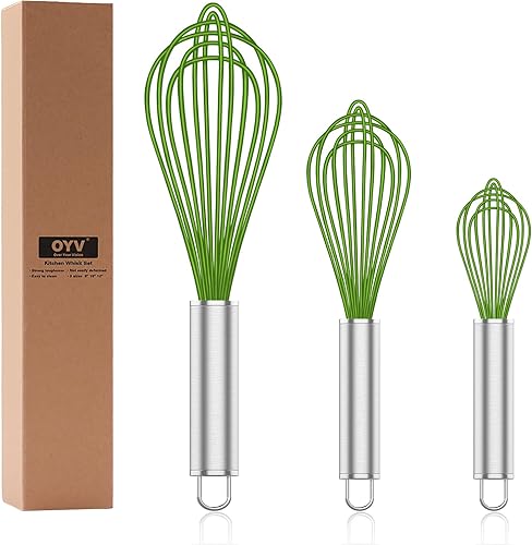 Miniatura 14 de Batidor de silicona verde azulado, batidor profesional de silicona para cocinar sin arañazos, acero inoxidable y silicona Wisk, herramienta