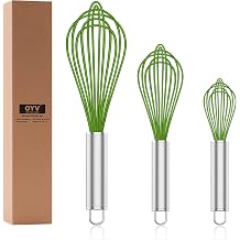 OYV Silicone Whisk,Professional Whisks For Cooking Non Scratch,Stainless Steel & Silicone Wisk,Plastic Rubber Whisk Tool For Nonstick Cookware Pans,Silicon Wisks Set of 3,Green.