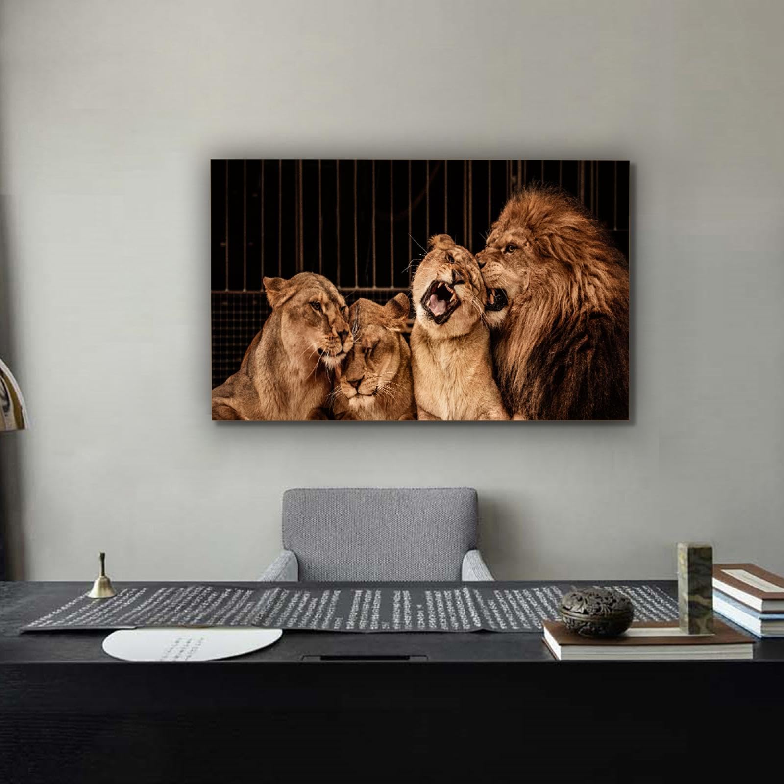 Amazon｜動物の家族の壁の装飾ライオンファミリーキャンバス絵画 