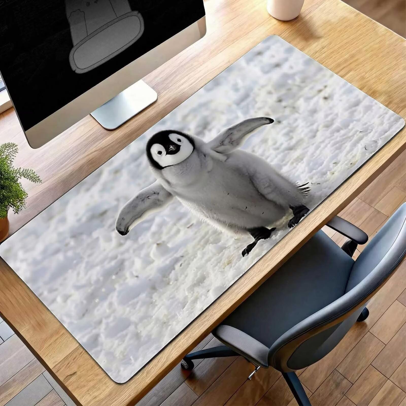 PjY3253 0-6 podkładka pod mysz do gier, 1600 x 800 x 3 mm, XXL, pingwin, duża podkładka pod mysz, czarna, rozszerzona mata do gier, antypoślizgowa gumowa podstawa, zszywane krawędzie