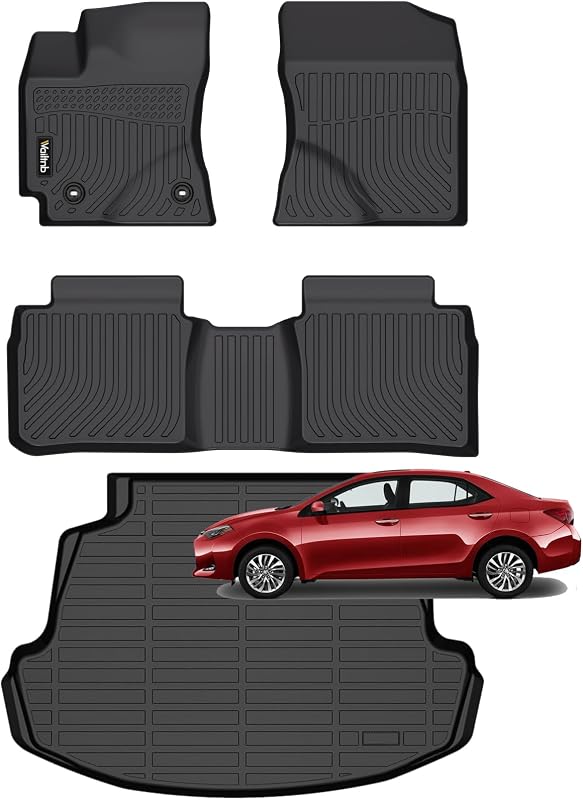 Kit de Tapetes e Tapete de Porta-Malas em TPE para Toyota Corolla Sedan 2014–2019, Preto, 4 Peças