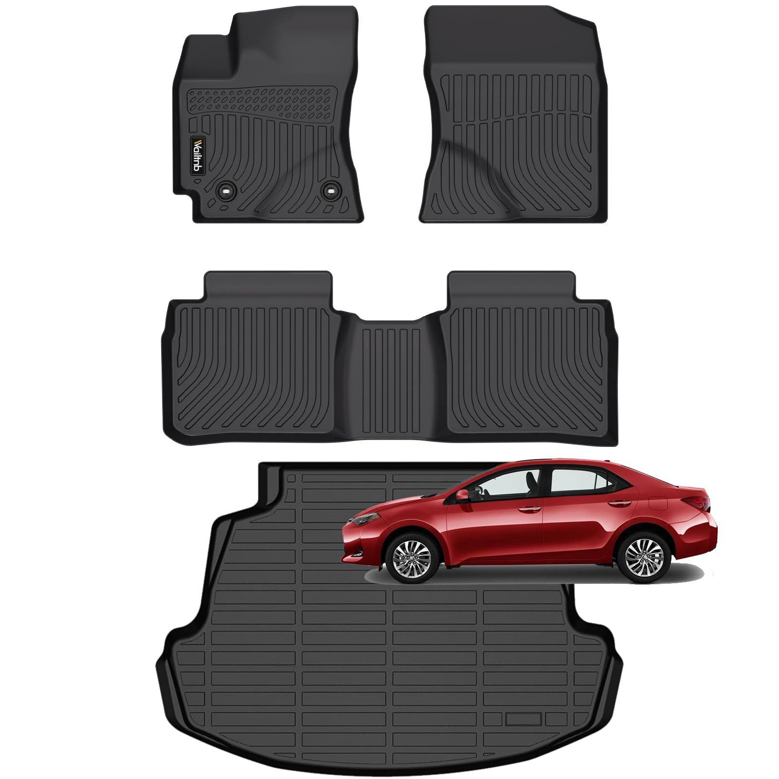 Bodenmatten & Kofferraumwanne für Toyota Corolla 2014–2019 (nur Limousinen-Modell), wasserdicht, langlebig, leicht zu reinigen, Allwetter-Automatte, passgenau, Corolla-Zubehör, Schwarz