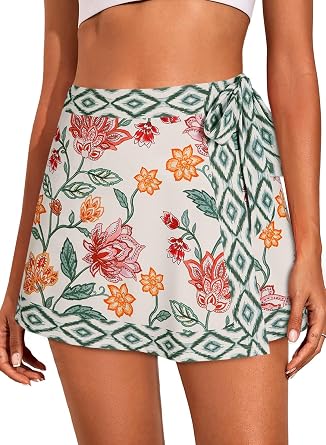 Herseas Womens Tie Side Swimsuit Coverup Summer Floral Print Sarong Wrap