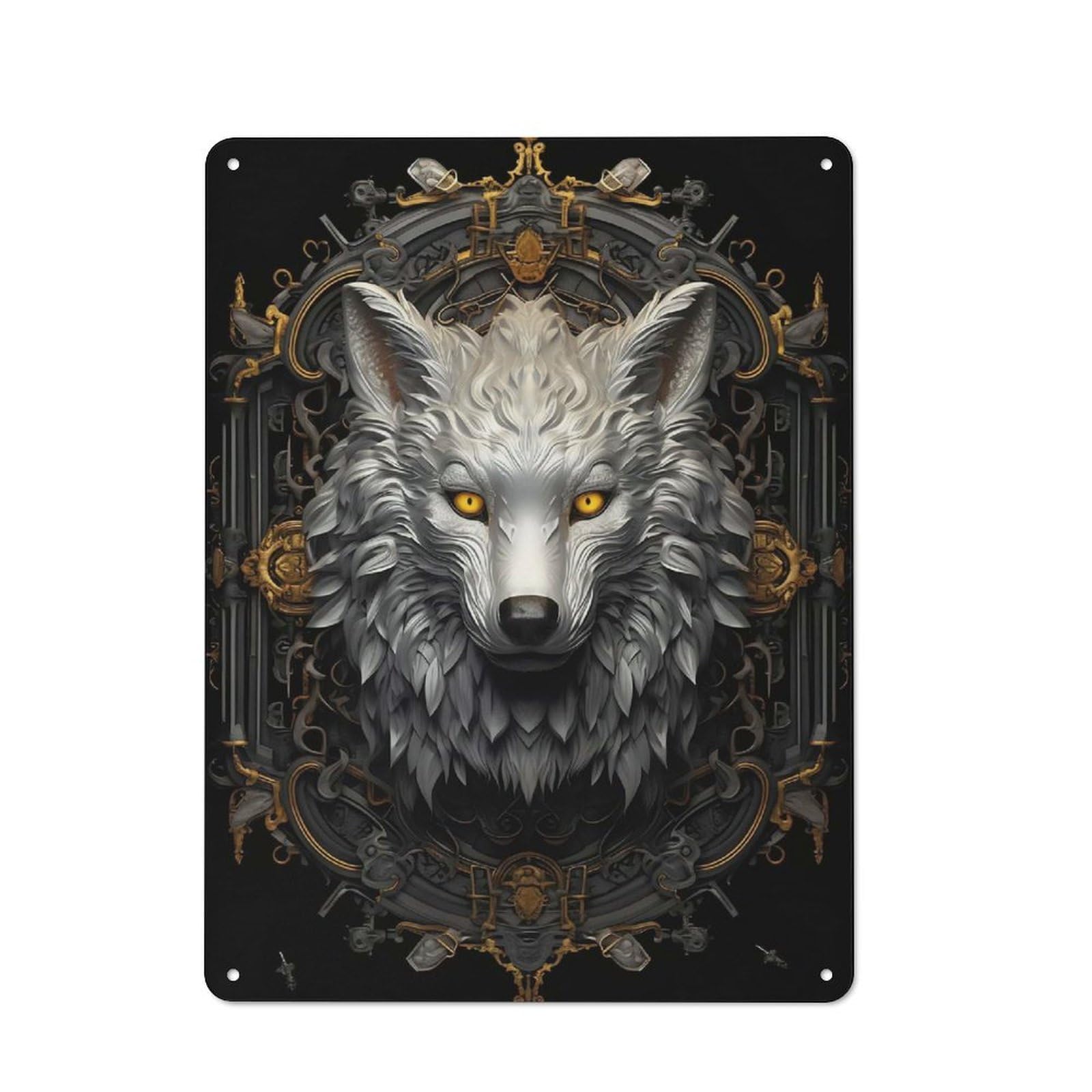 Junmoney Style-7 Metal Wall Sign 40X30cm Featuring Wolf Beauty For Living Room Wall, For Metal Sign Collectors, For Garage And Workshop Walls
