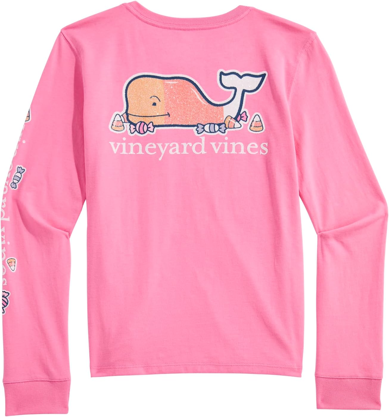Vineyard Vines Girls' Glitter Candy Corn Whale Long-Sleeve Pocket Tee