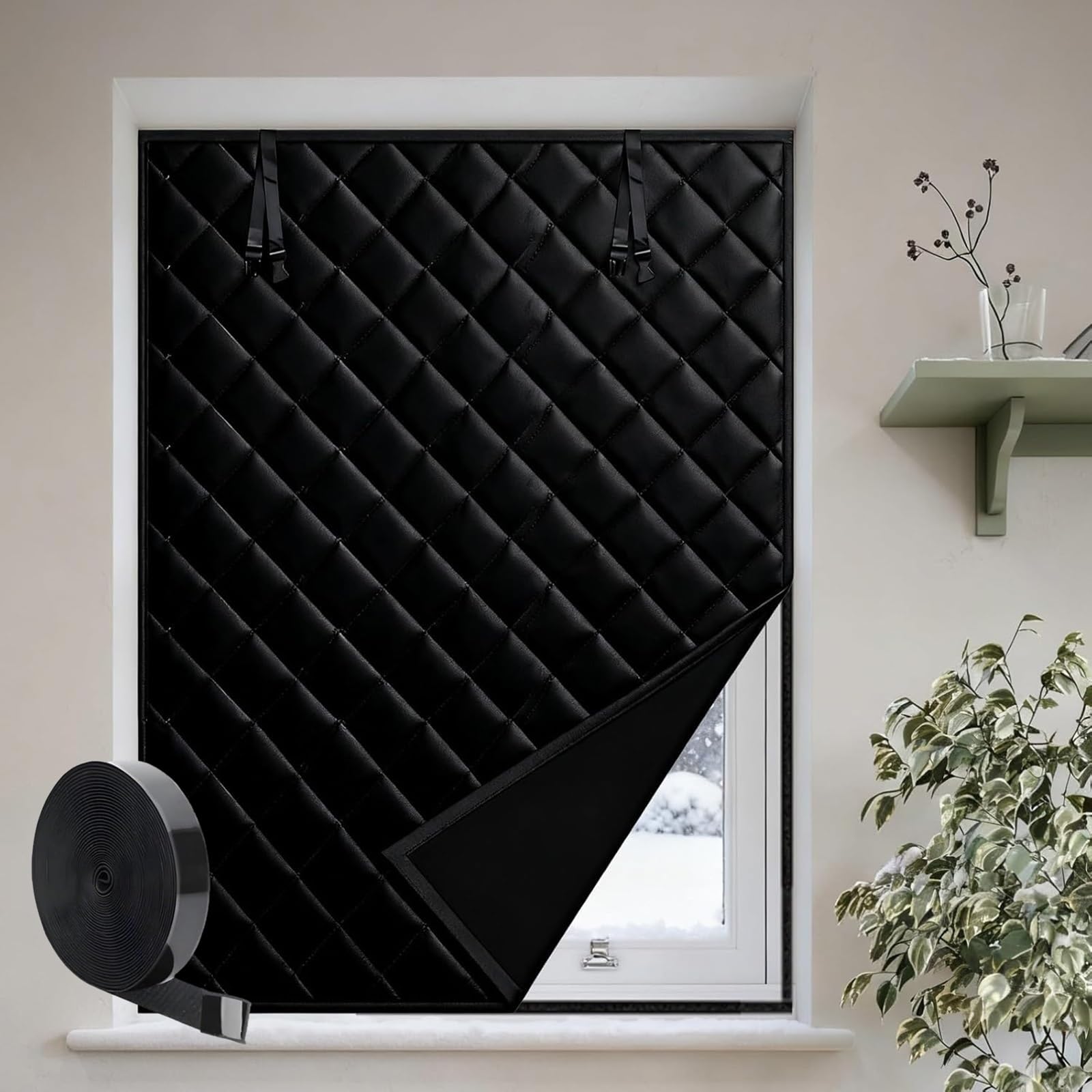 Kit D'isolation De Fenêtre 70 90 120 150 270 300 cm Couverture De Fenêtre Thermique Oxford Rideau Isolant Thermique Imperméable Coupe-Vent avec Velcro pour Camping-Cars(Noir,43x63in/110x160cm)