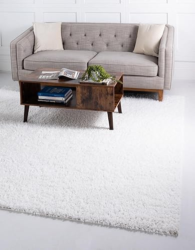 Unique Loom Davos Shag Collection - Alfombra de área, color liso (5 pies 3 pulgadas, cuadrada, blancomarfil)