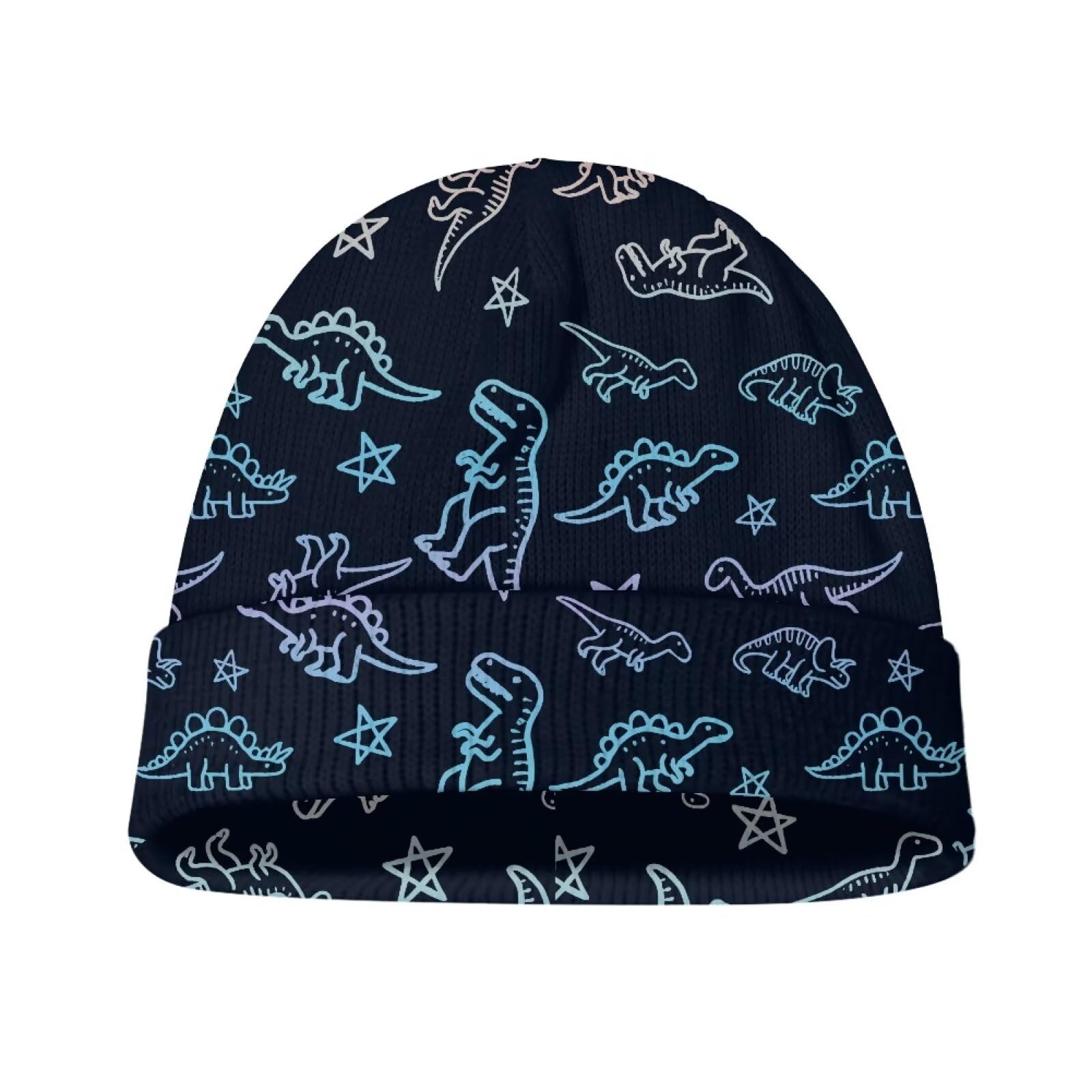 Babrukda 1 Piece Girls Boys Knit Beanie, Dinosaur Stripes Print Winter Hats for Kids, Soft Warm Girls' Boys' Beanies, Skull Cap Headwear for Cold Weather Winter