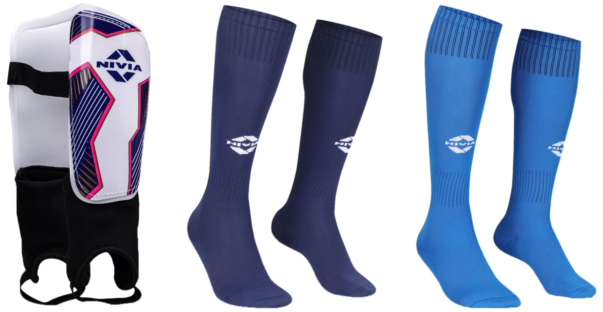 Nivia Speedy Ankle Adjustable Shin Guard for Youth & Adult, Nivia Plain Encounter Football Stockings for Men & Women, Knee Length, Blue-picture-10