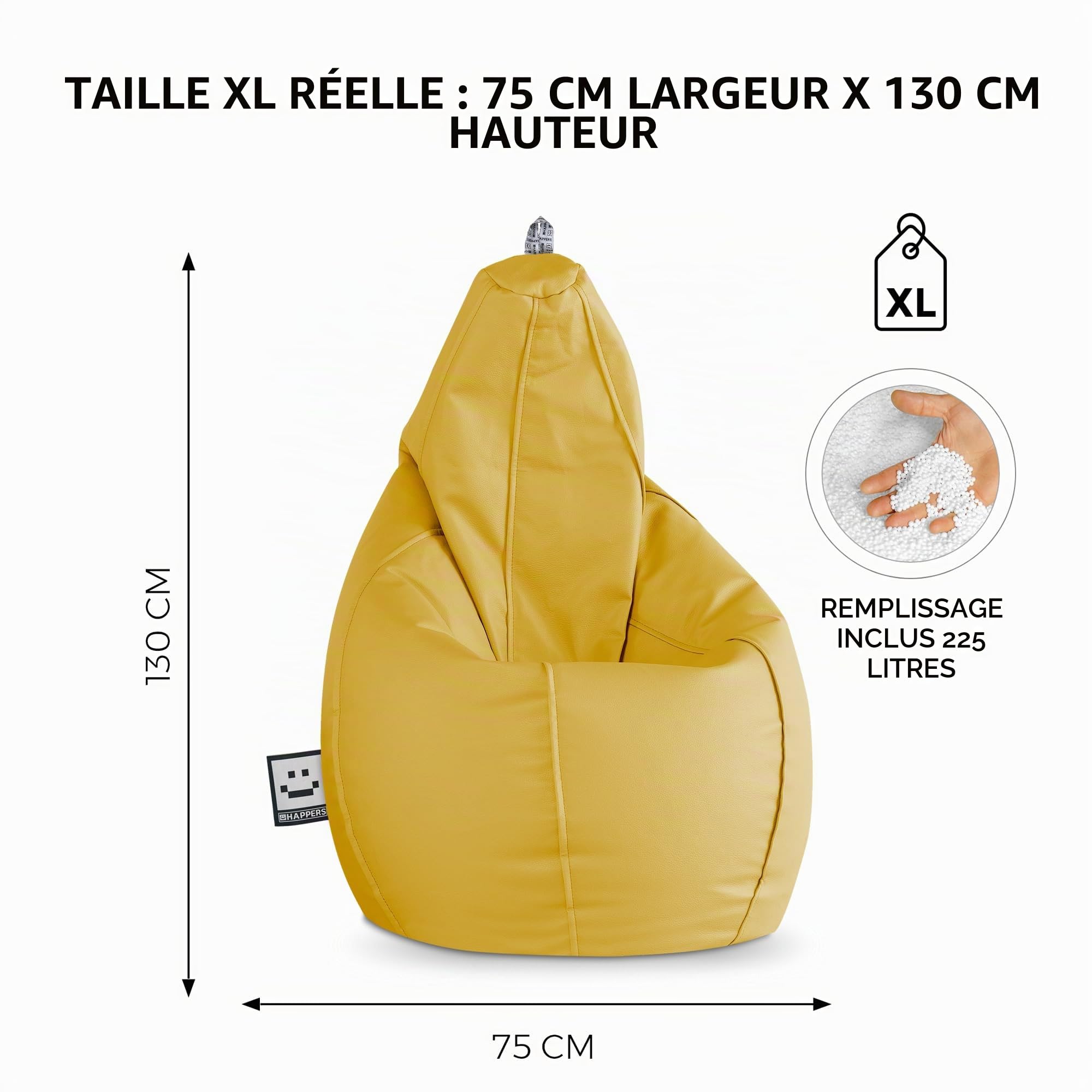 Happers Pouf Poire Simili Cuir Intérieur Moutarde XL