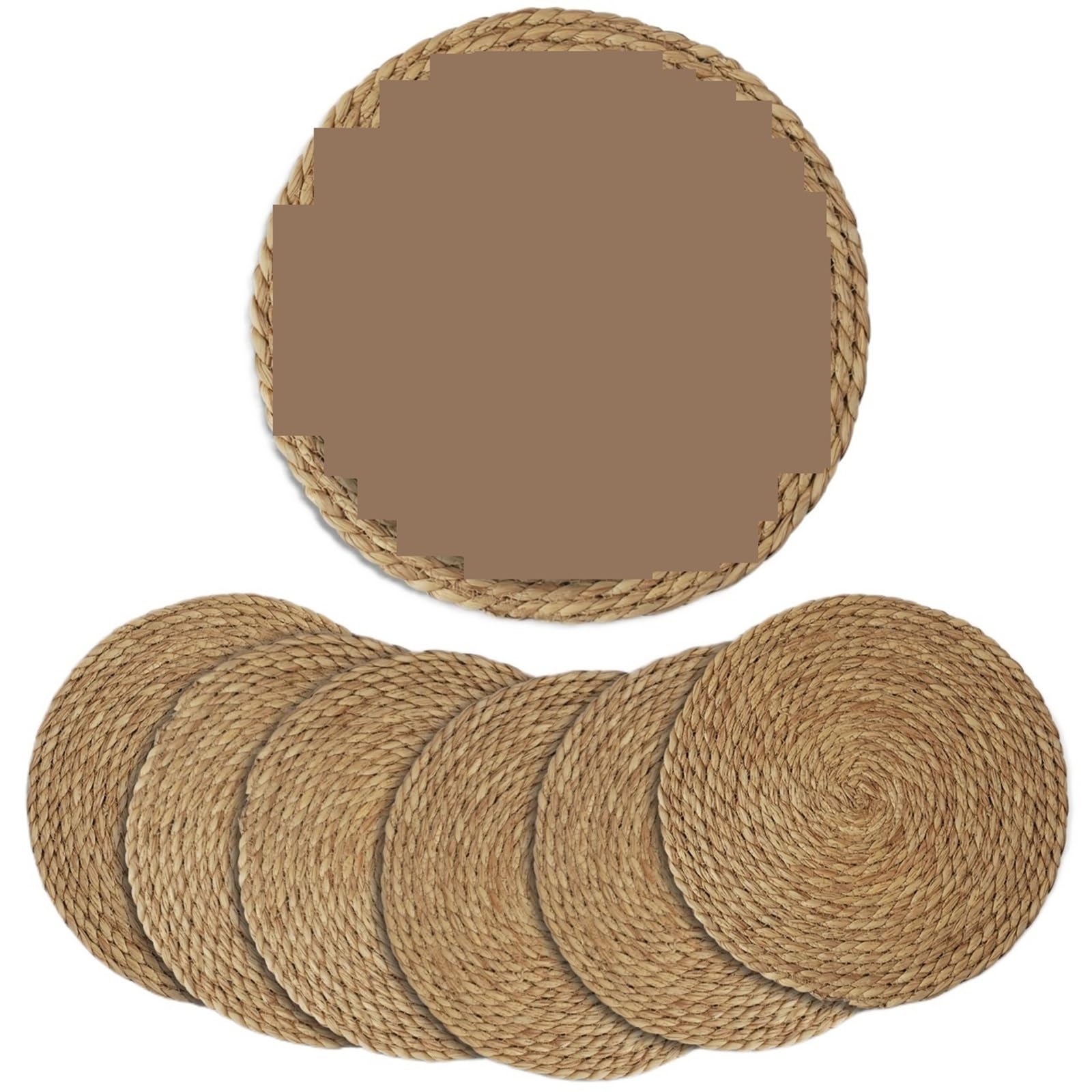 Wicker Placemat Set of 6 30cm Round Handwoven Rattan Placemats Heat Insulation Natural Wicker Woven Table Pot Mats For Dining Home Wedding Decor(6pc C)