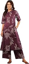 Compatible With rytras Women's Pure Cotton Printed Ethnic Wear A-Line Kurta Set with Palazzo Pants(RYT649,Purple,L)