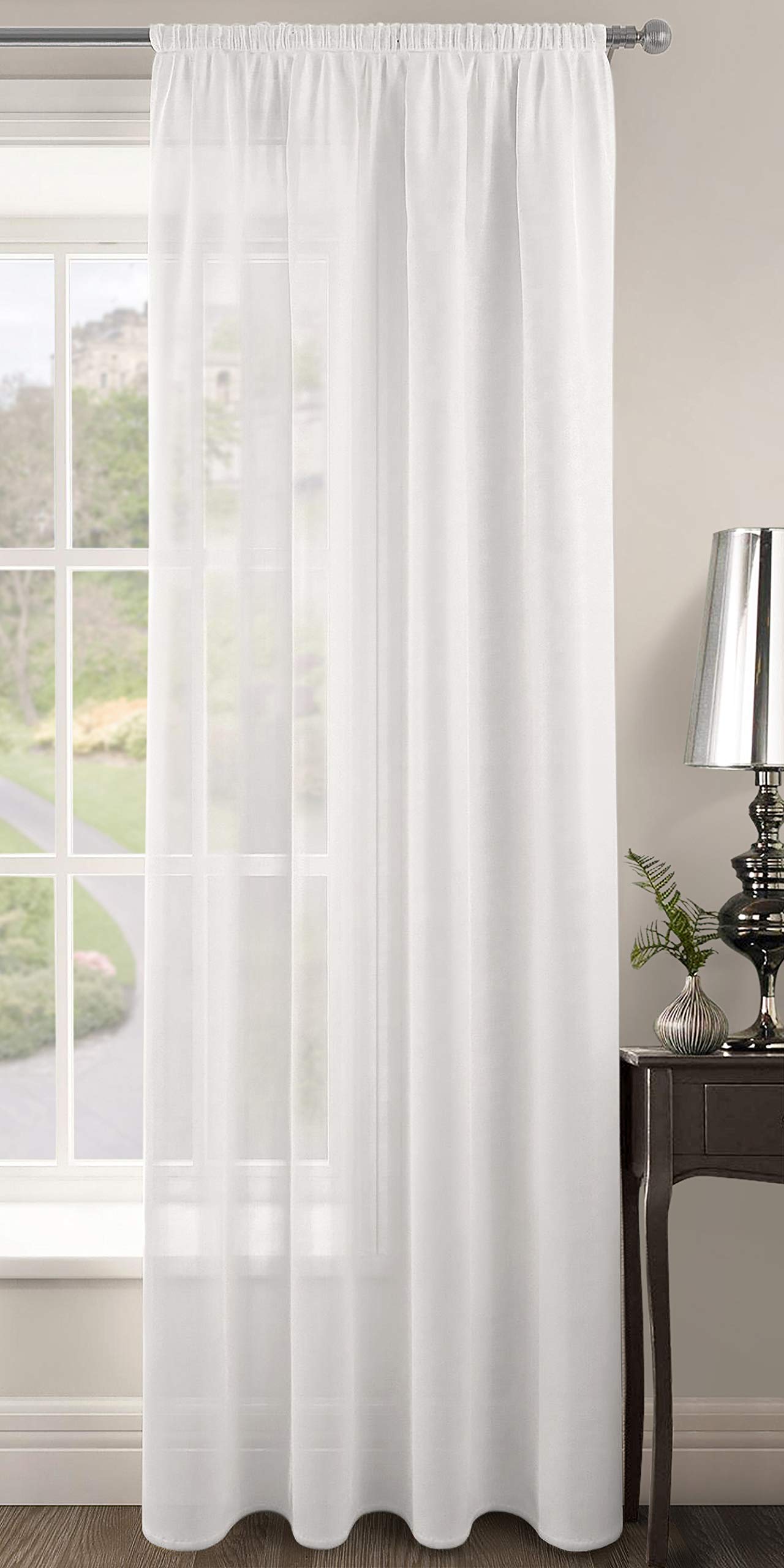 Plain Voile Woven Slot Top Premium Sheer Voile Panel - Internal Door Curtains, Patio Door Curtains, Privacy Window Voiles (White, 59" Width x 54" Drop)