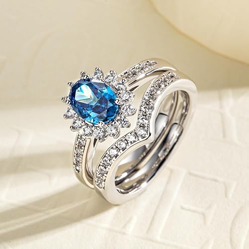 Miniatura 6 de Cubic Zirconia Engagement Rings Set Oval CutEmerald CutRound Cut 5A Grade CZ Anniversary Promise Wedding Band Rings for Women