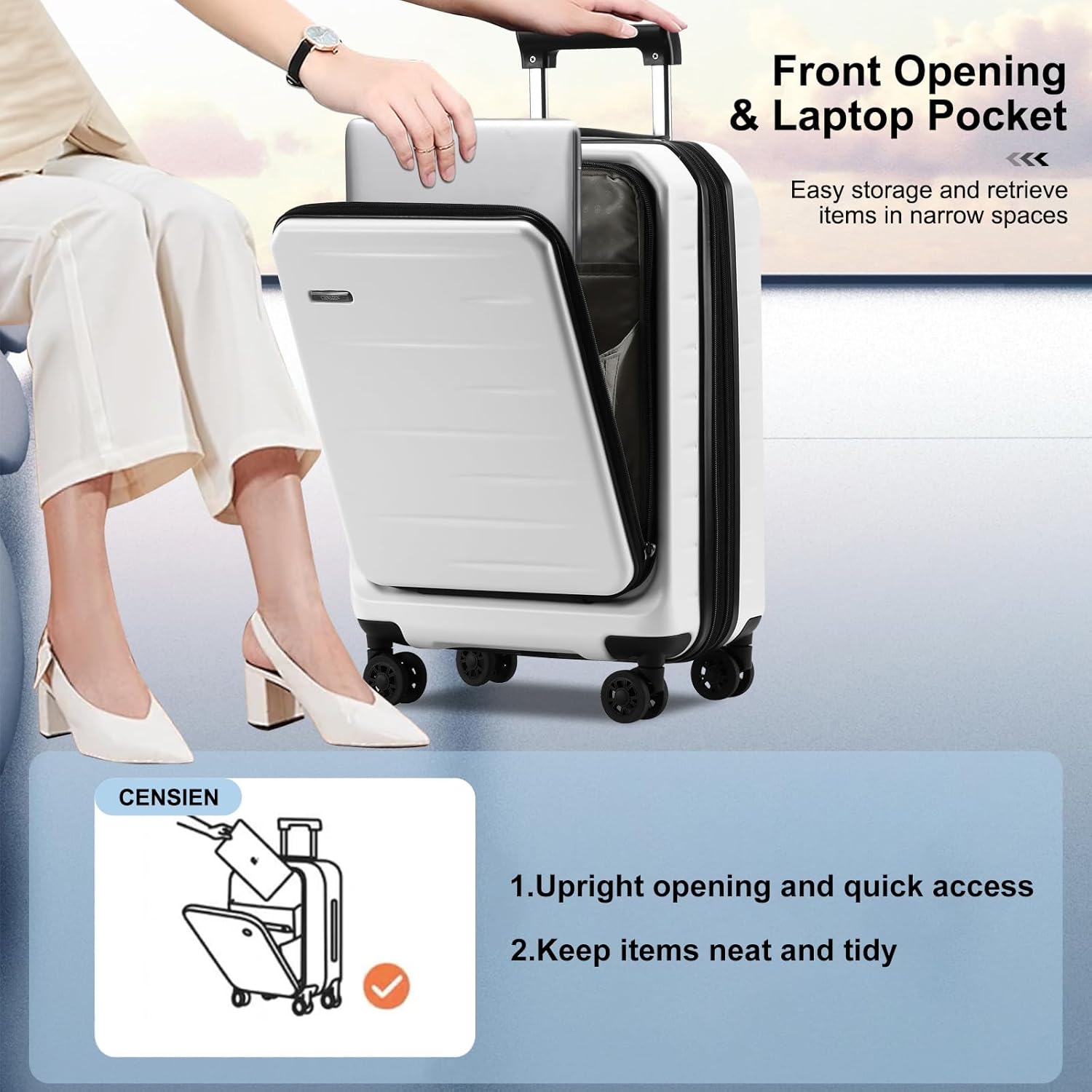 Luggage Sets 2 Pieces, 20 Inch Carry On Luggage and Expandable 28 Inch Checked Luggage with Spinner Wheels, Lightweight ABS+PC Hard Shell Suitcase with Front Opening, TSA Lock (White, 20/28) - Image 3