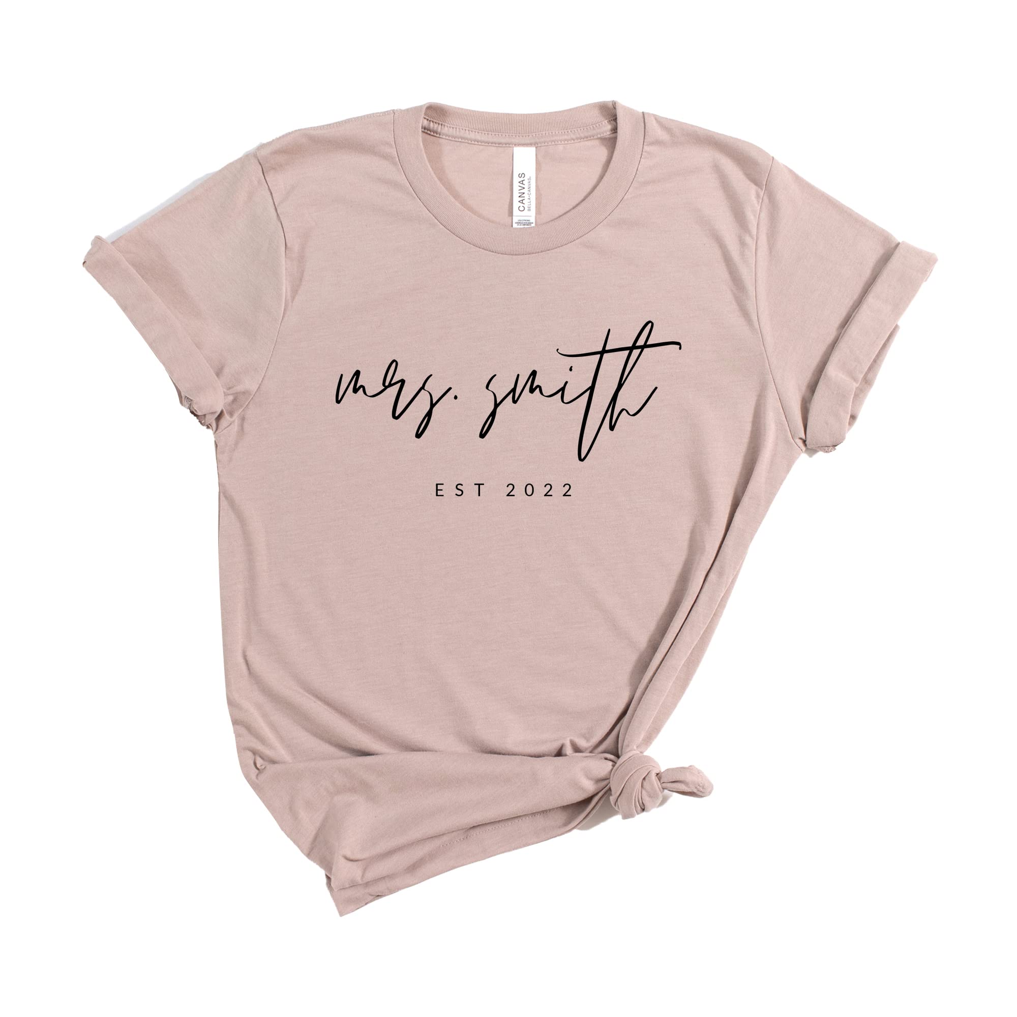 HandmadeMrs Shirt, Custom Mrs Shirt, Cute Bride Gift, Custom Last Name Shirt, Getting Married Shirt, Engaged Shirt, Honeymoon Shirt, Mrs Shirt, Honeymoon Tshirt Unisex Womens Tee Script Mrs