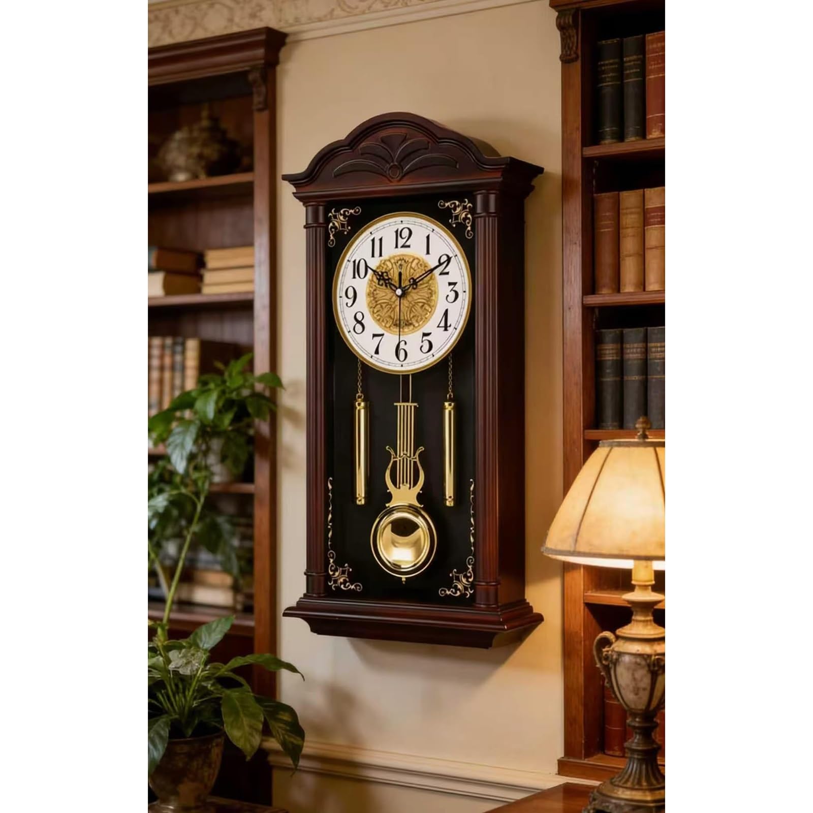 VHcgCGJ wall clock, Wood Wall Clock With Swinging Pendulum - 26in Traditional Silent Timepiece -Traditional