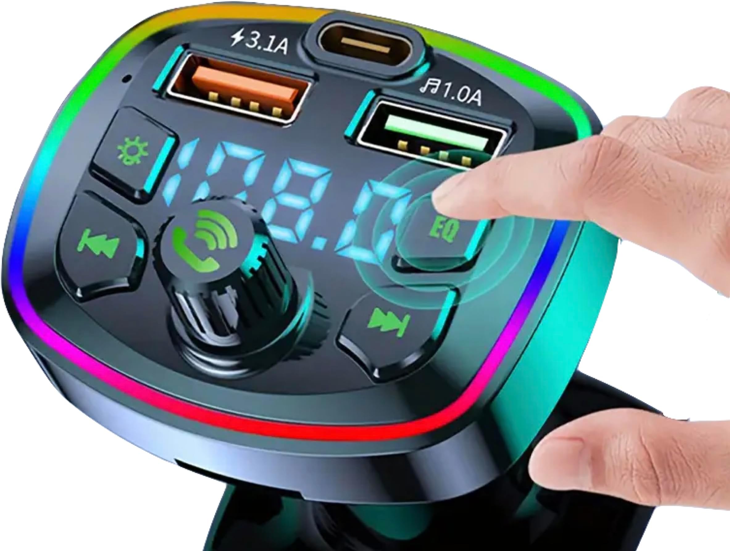Bluetooth FM Transmitter, Car MP3 Player, Dual USB-A Charging Type-C Charging, Hands-Free Calling, Wireless Car Adapter/Charger, Support A2DP/ UDISK/TF Card, LED Screen. Black Color