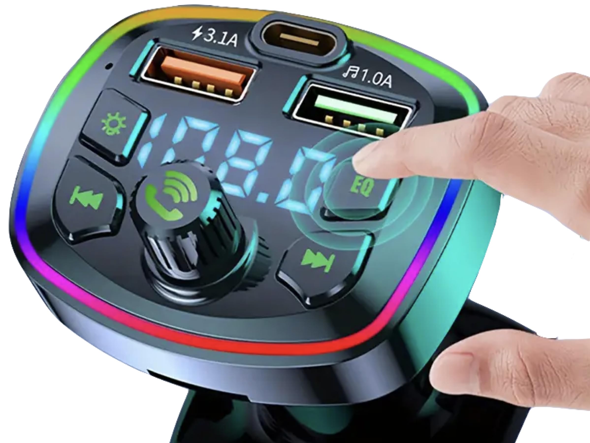 Bluetooth FM Transmitter, Car MP3 Player, Dual USB-A Charging Type-C Charging, Hands-Free Calling, Wireless Car Adapter/Charger, Support A2DP/ UDISK/TF Card, LED Screen. Black Color