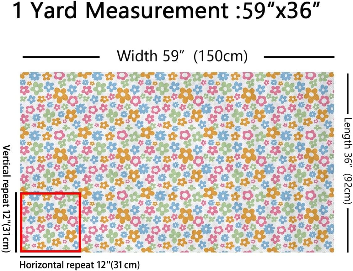 70s Groovy Decorative Fabric by The Yard Retro Daisy Flowers Indoor Outdoor Upholstery Fabric Rustic Colorful Floral for Quilting Sewing Arts DIY Craft,3 Yards,108" L x 59" W