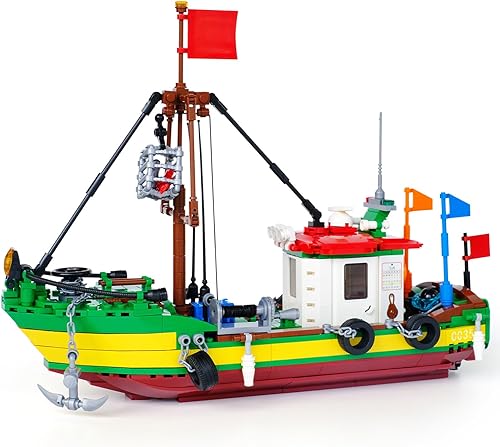 Miniatura 1 de Juego de construcción de barcos de pesca, bloques de construcción de pesca de mar, colección de juguetes de decoración, juguetes de barco de pesca