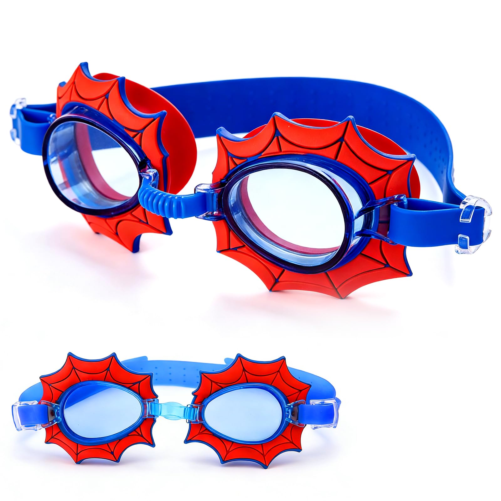 Yiougupiom Swim Goggles No Leak Anti Fog Toddler Goggles Protection Red Spider Web Swimming Goggles for Girls Toddler Boys Pool, Ages 6-14