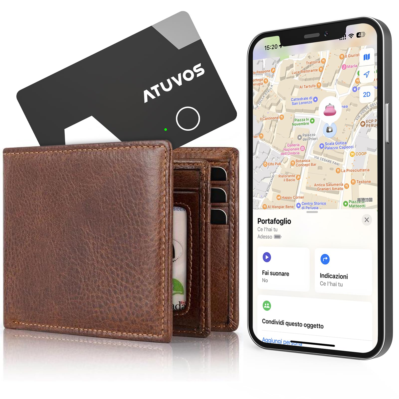 ATUVOS Air Tag Card Ricaricabile Wallet Tracker Thin 1.6mm, Smart Tag compatibile con Apple Dov'è (solo iOS, Android non supportato), Bluetooth Localizzatore per Valigie, Portafoglio, Borse, Bagagli.