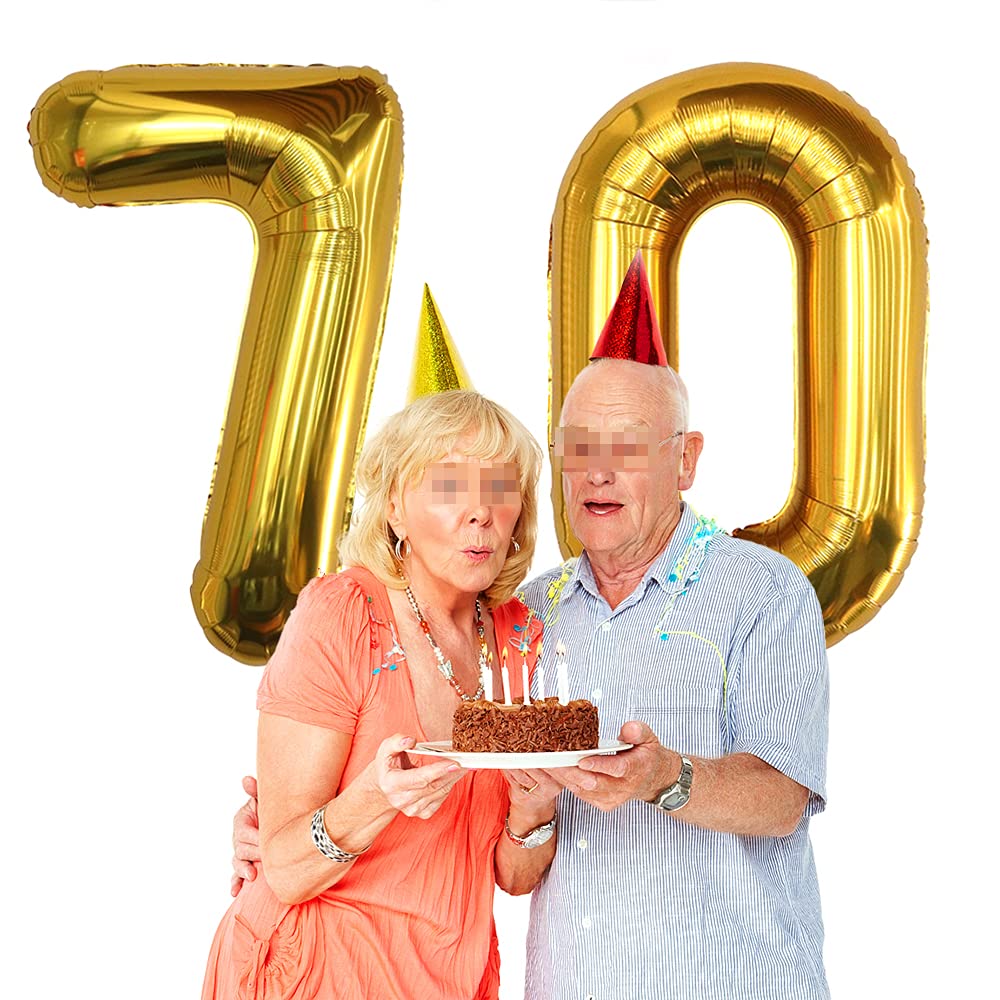 Riesige Zahl 70 Folienballon – 100 Cm, Gold, Für Helium Oder Luft, Inkl. Band & Klebepunkte