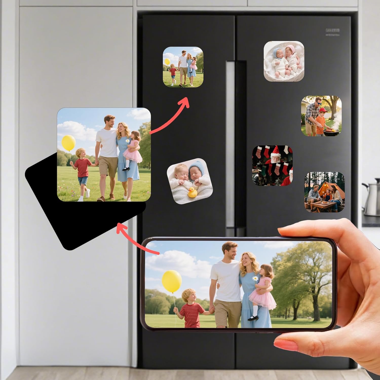 60 Pcs DIY Fridge Magnet Craft Set Acrylic Square Decorative Refrigerator Magnet with Adhesive Backing Ferrite Magnets for Office,Classroom,Cabinets,Kitchen(2 Inch,216 Piece)