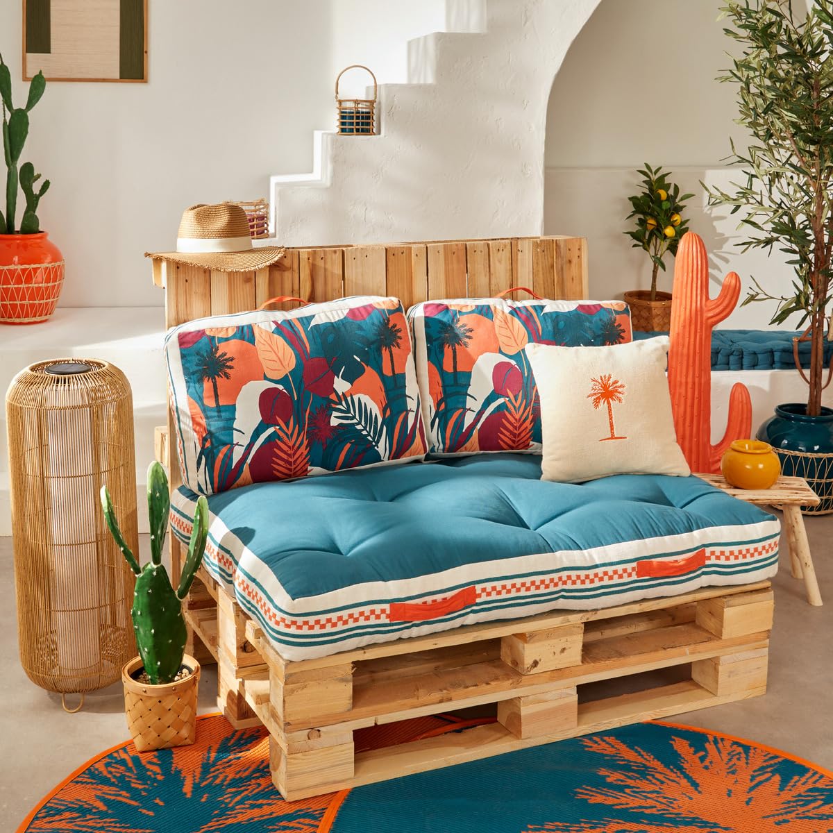 Atmosphera - Coussin de Sol d'extérieur Yucatan Bleu Canard 120x80cm