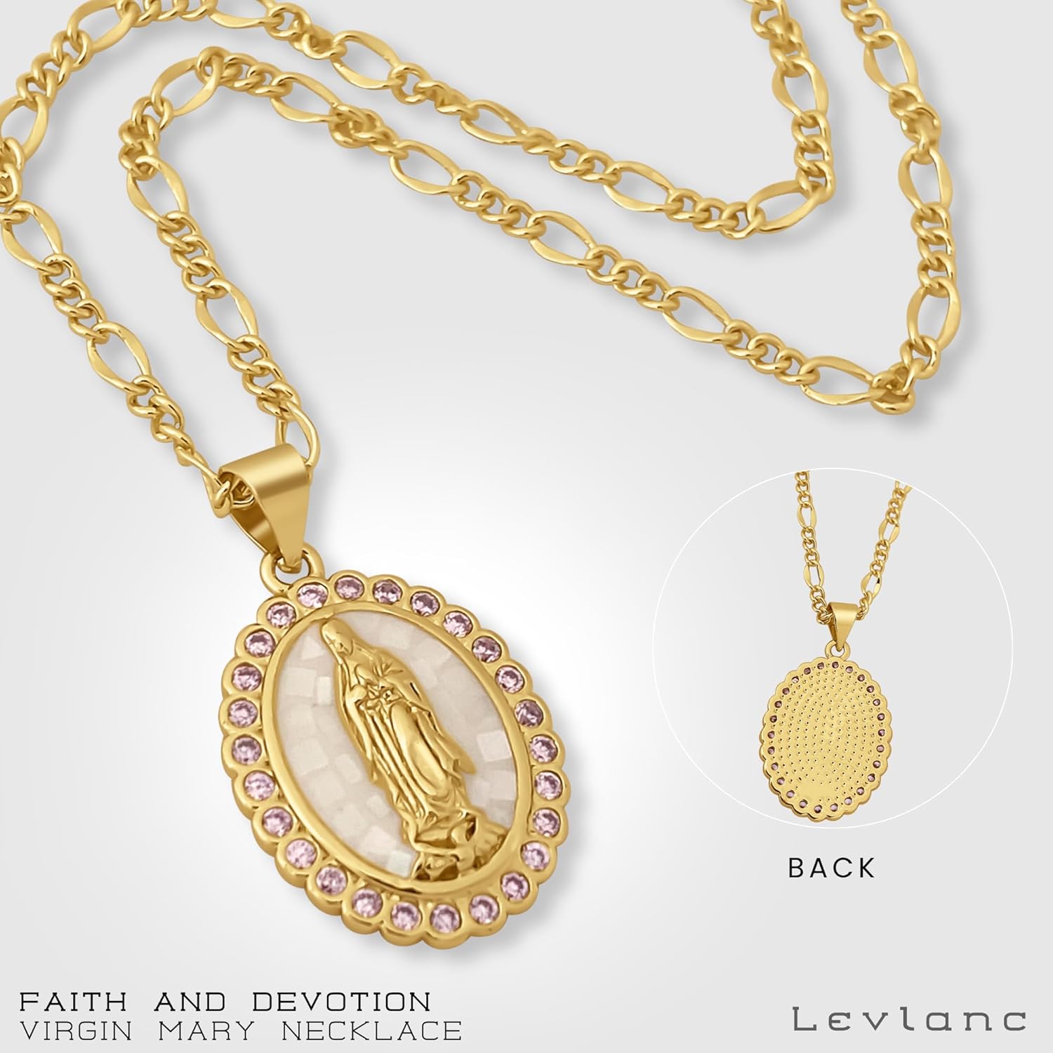 18K Gold Plated Religious Gifts for Christian Women Faith - Virgin Mary Necklace - Christian Jewelry for Women - Mother Mary Necklace - White Pink Pendant Catholic Jewelry Comes in Elegant Gift Box - Image 8