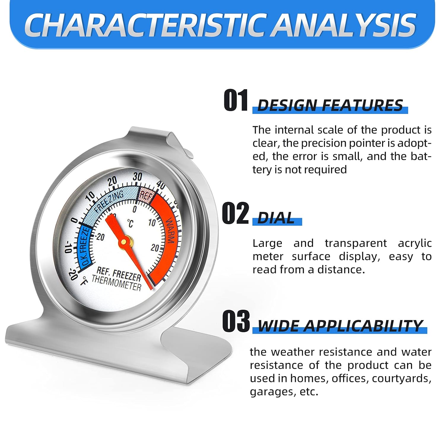 MEANLIN MEASURE 14Pcs Refrigerator Thermometer,2" Large Dial with -20~80°F/-30~30°C Red Indicator Thermometer for Refrigerator and Cooler