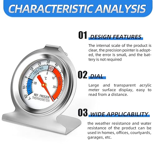 Miniatura 4 de MEANLIN MEASURE Termómetro para refrigerador de 14 piezas, esfera grande de 2 pulgadas con -20  80 F-30  86.0 F termómetro indicador rojo para