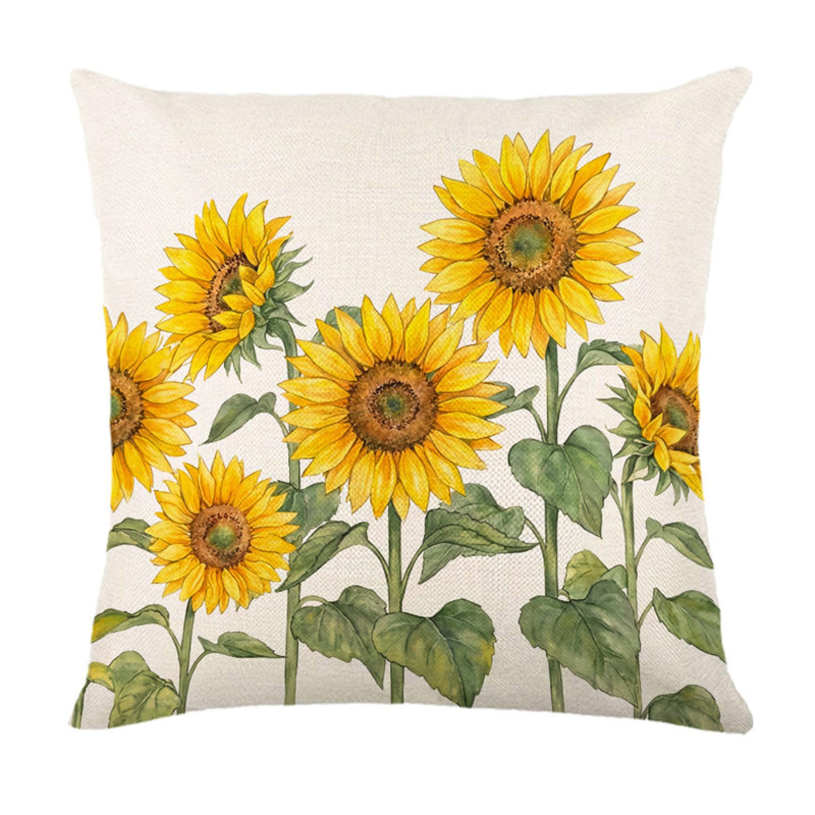 Cushion Covers 50cm x 50cm Yellow Sunflower Leaves Decorative Pillows with Invisible Zipper Garden Cushions Square Linen Scatter Cushions Comfortable Breathable Pillow Cover