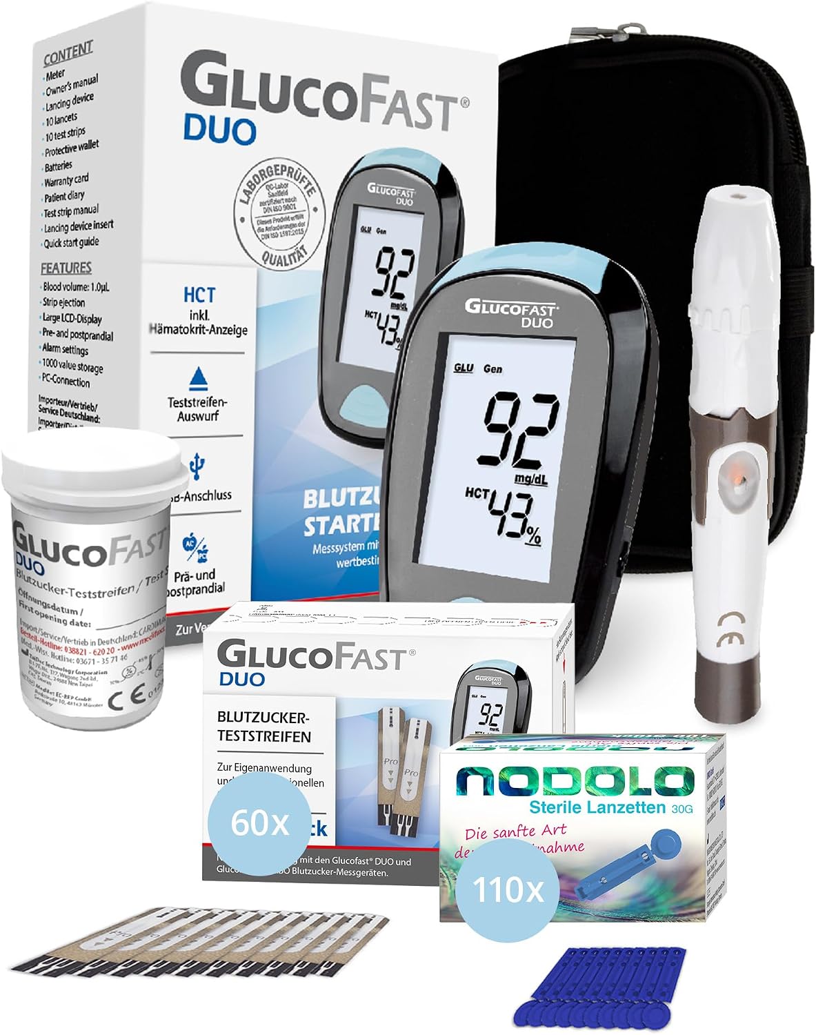 Duo Blood Glucose Monitor Bundle mg/dL - Includes 50 Test Strips & 100 Lancets Starter Kit for Instant Diabetes Control Precise Measurement & Easy Application