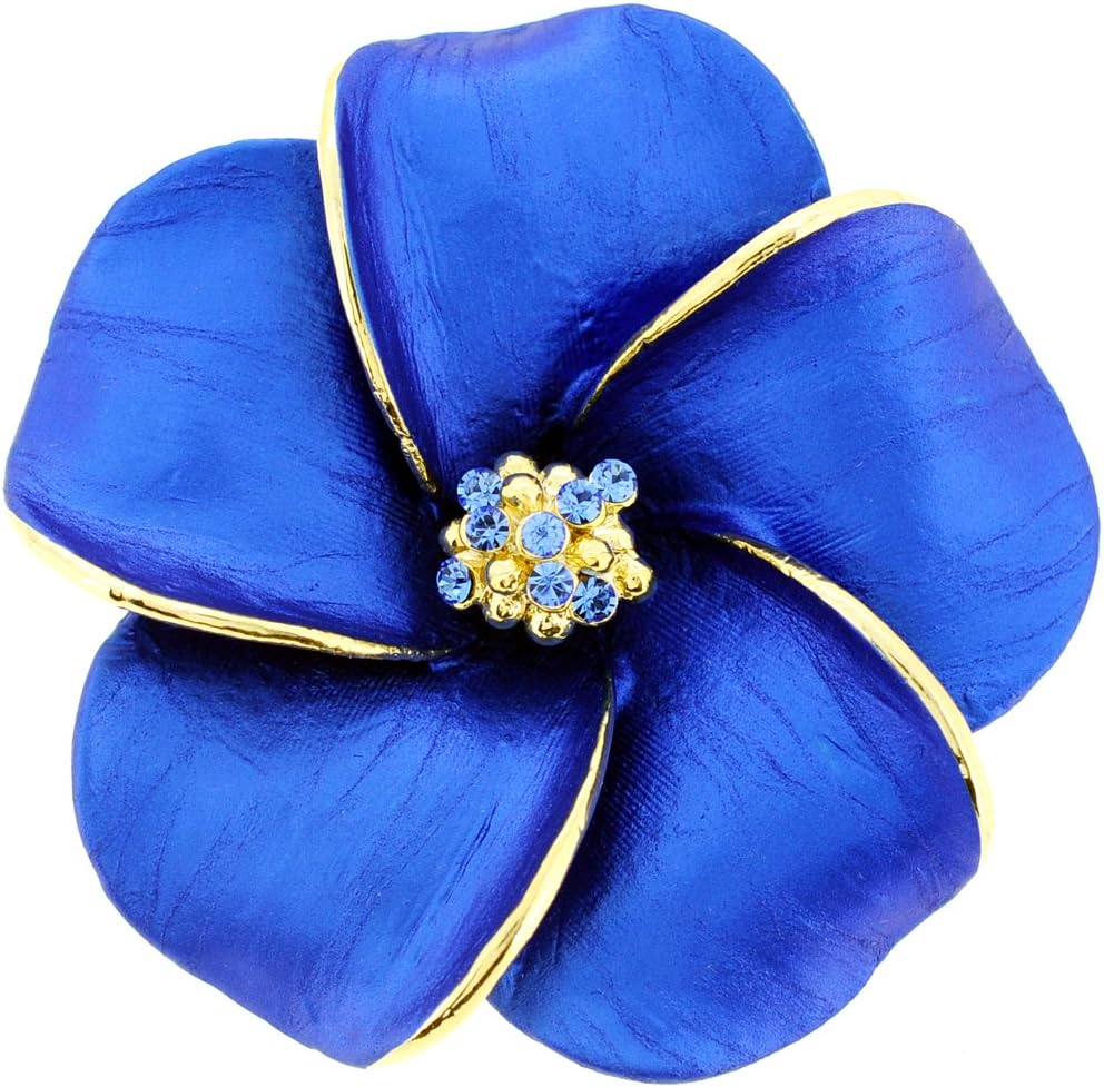 Fabuzone Blue Hawaiian Plumeria Swarovski Crystal Flower Pin Brooch and Pendant