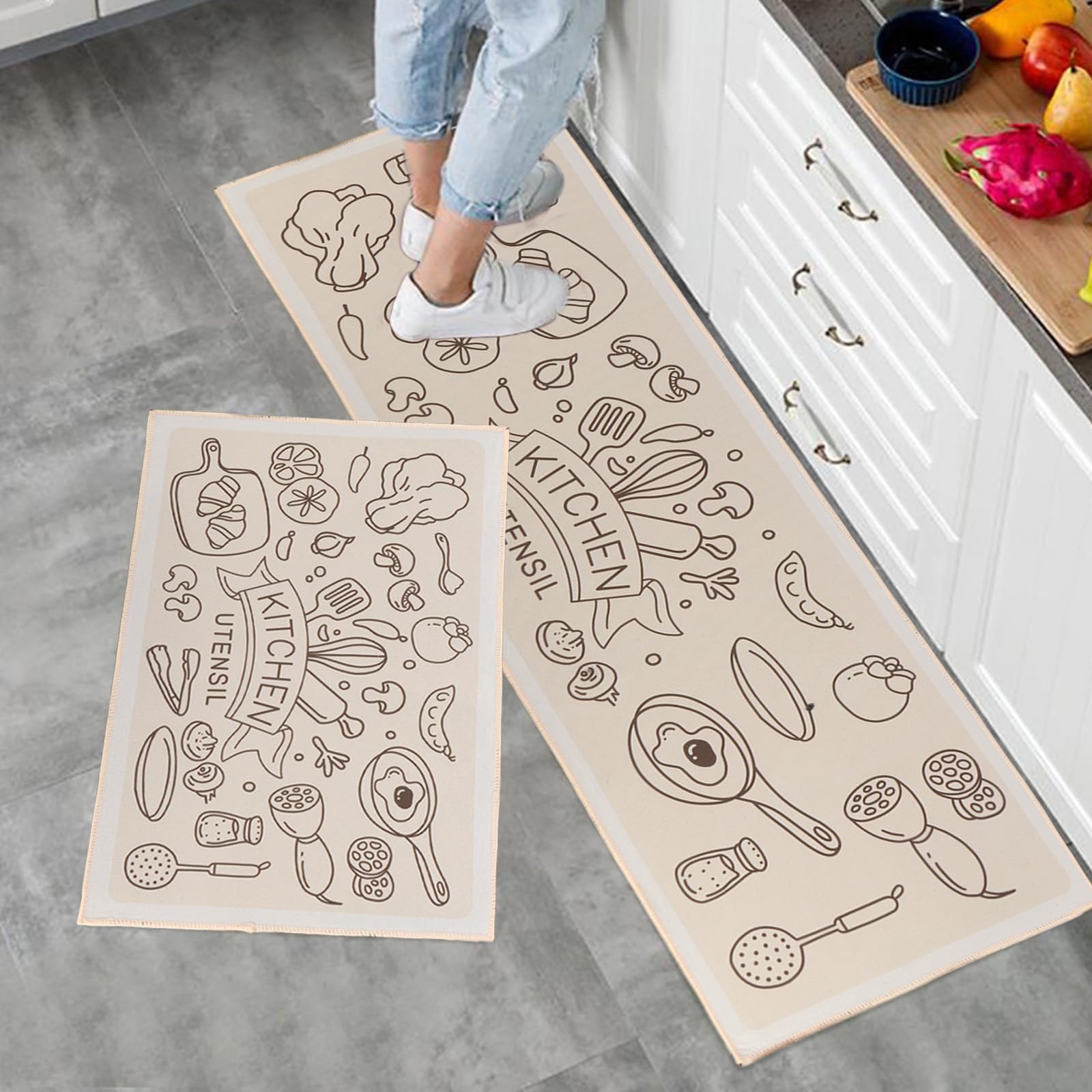 Fecialy Juego de alfombras de Cocina de 2 Piezas, alfombras y tapetes de Cocina Antideslizantes y Lavables 40x60+40x120CM Alfombra de Piso para Pasillo Entrada lavandería