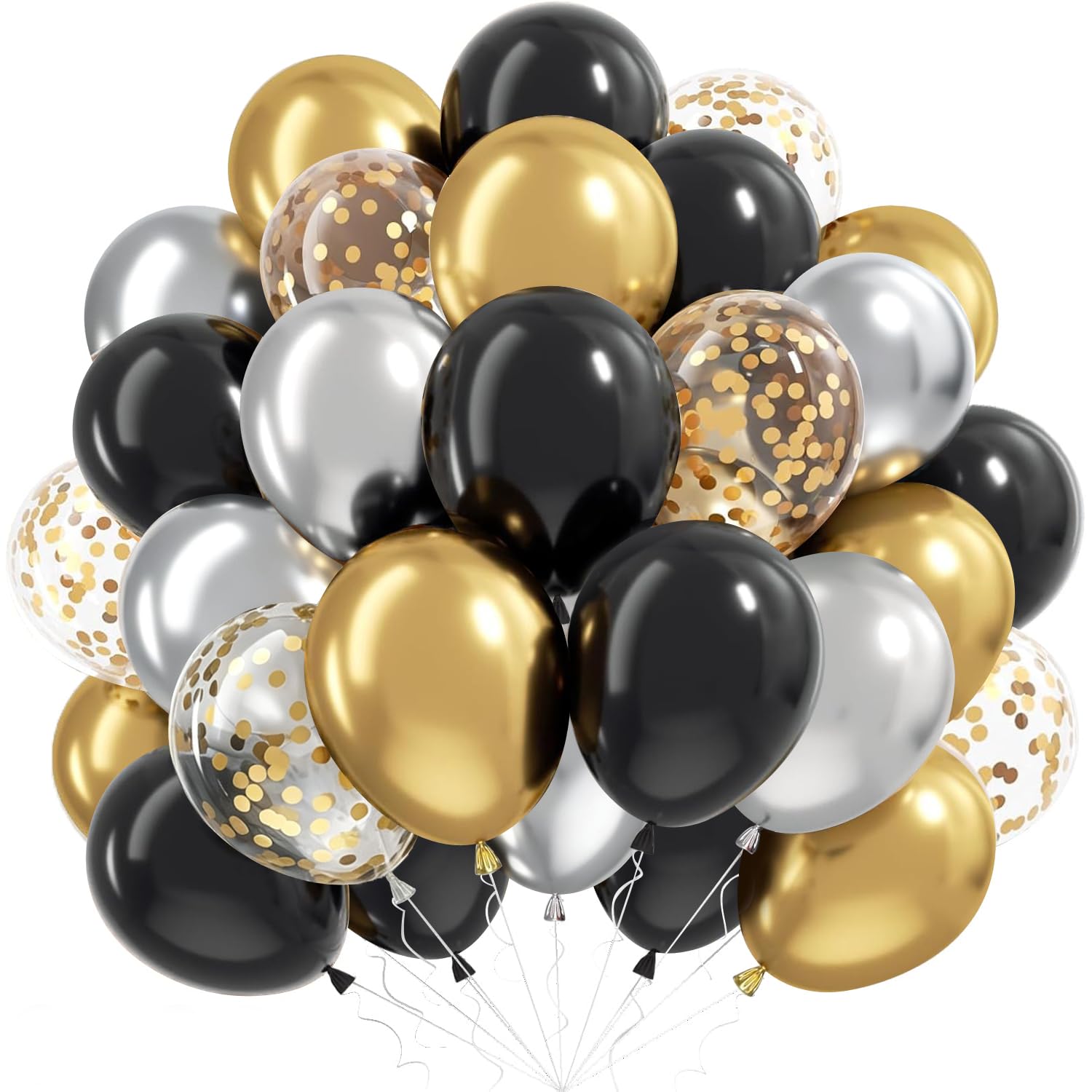 Black Gold Silver Balloons, 60pcs Black Gold Metallic Silver Birthday Balloon Kit, Latex Balloons for Men Boys Birthday Party Decoration Graduation Wedding Retirement Ramadan Christening New Year — image 1