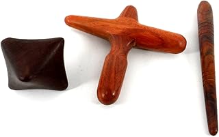 Set 3 Pcs. Reflexology Traditional Thai Massage Wooden Stick Tool Hand Head Foot Face Body Massage Tool Massager Red Wood#2