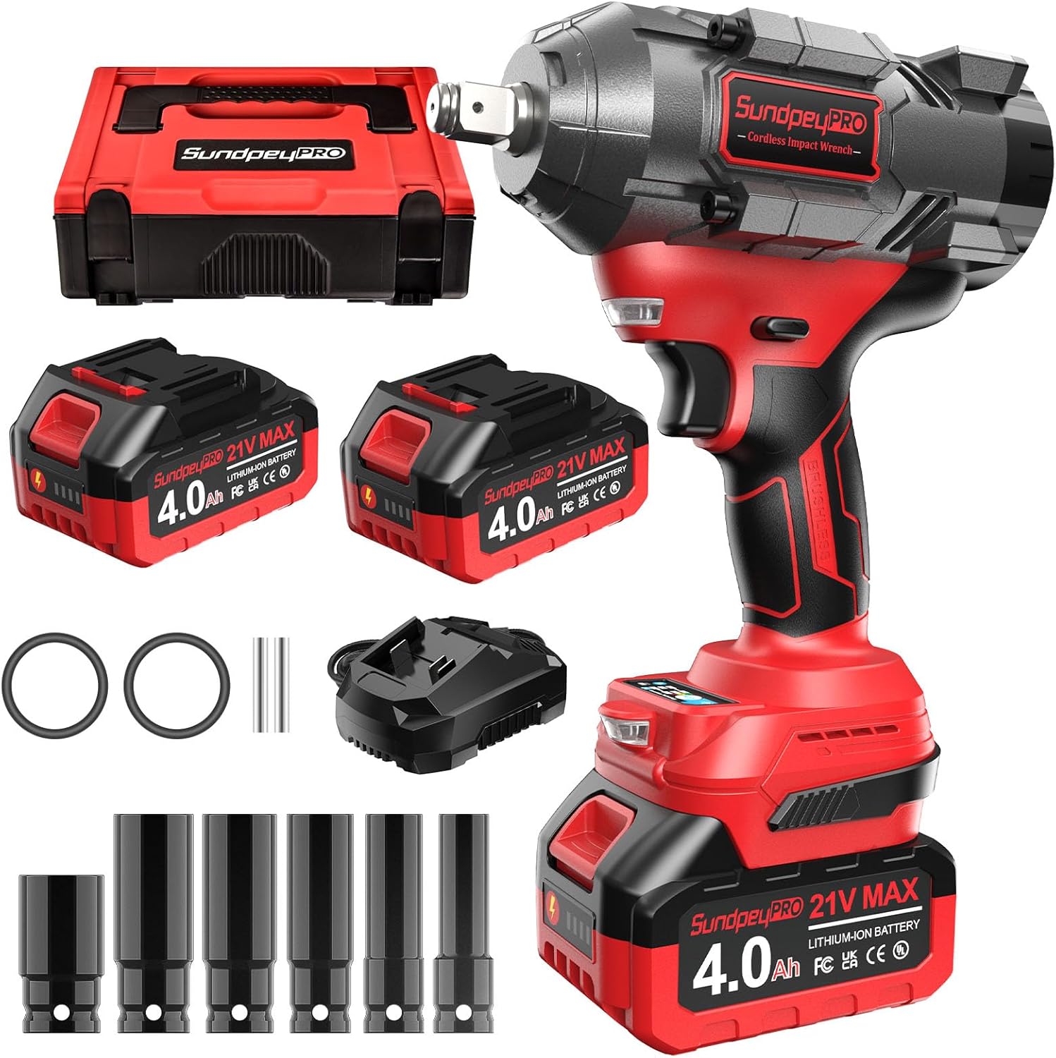 Cordless Impact Wrench 1107Ft-lbs(1500N·m) - 1/2" 21V High Torque Brushless Power Impact Gun with 2x4.0Ah Batteries & 6 Sockets & Fast Charger & Case for Car & Truck & RV & Heavy Duty Use