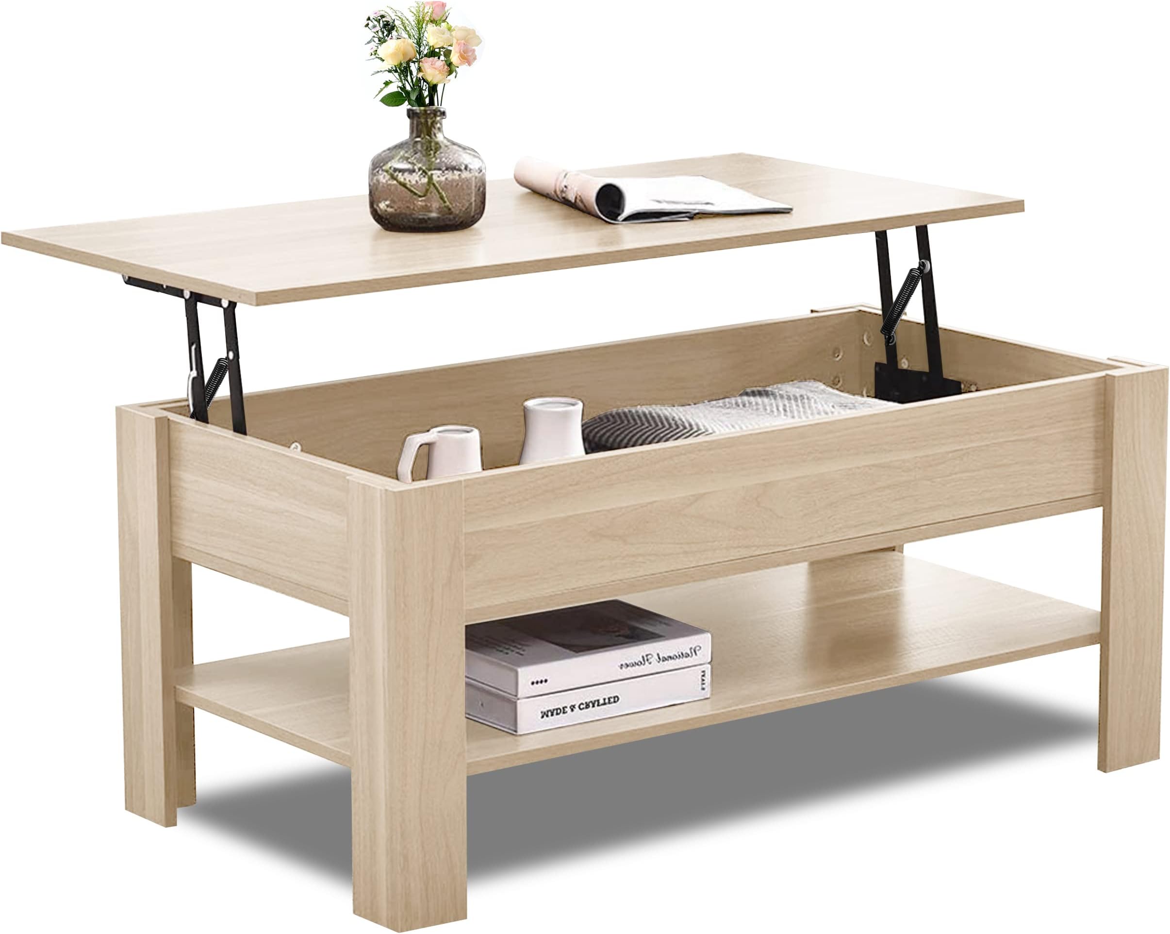 spot on dealz® Lift Up Coffee Table with Storage Adjustable Height ...