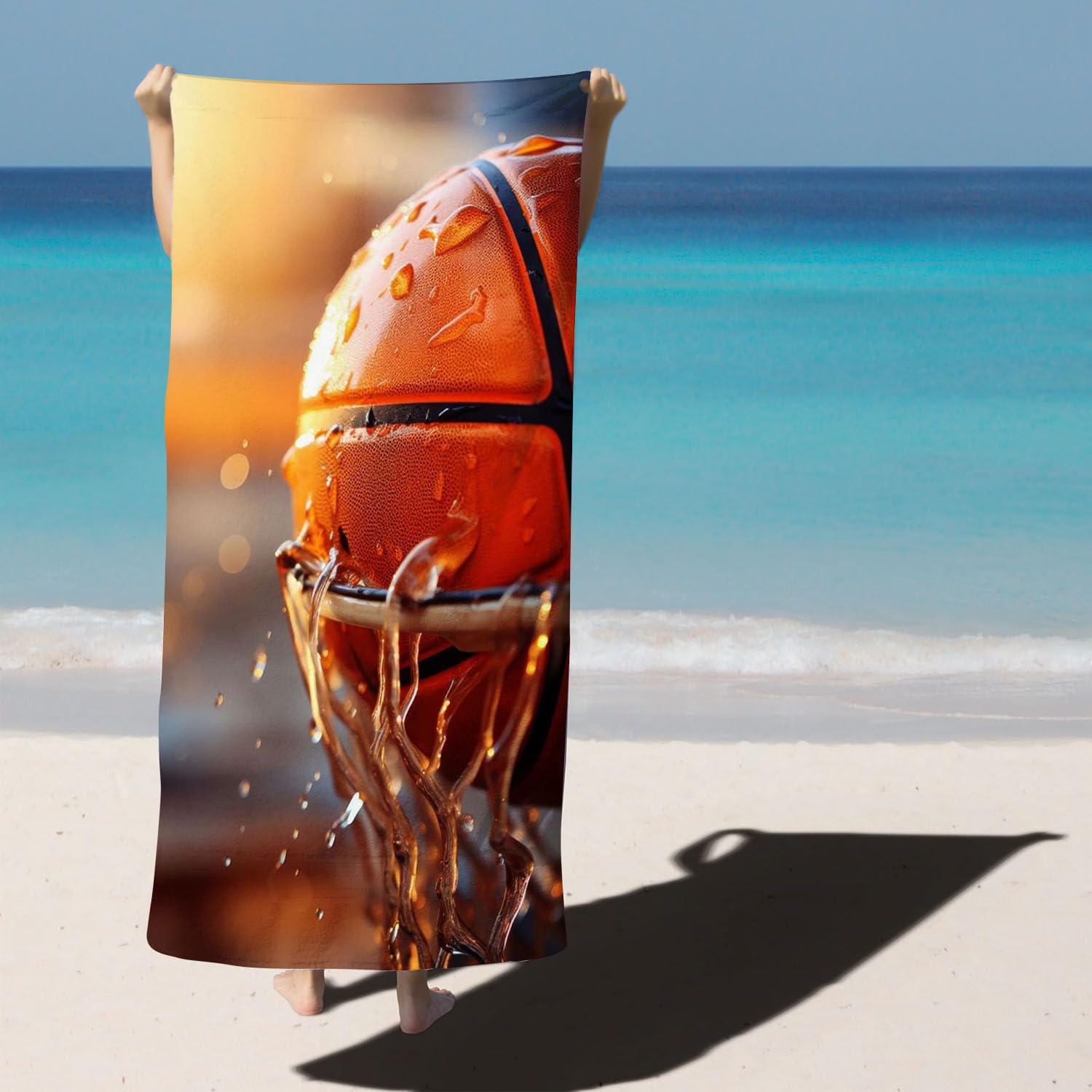 Qiqumax Asciugamano da basket personalizzato con nome, asciugamano da basket con nome, asciugamano da bagno in microfibra, grande 100 x 200 cm, per