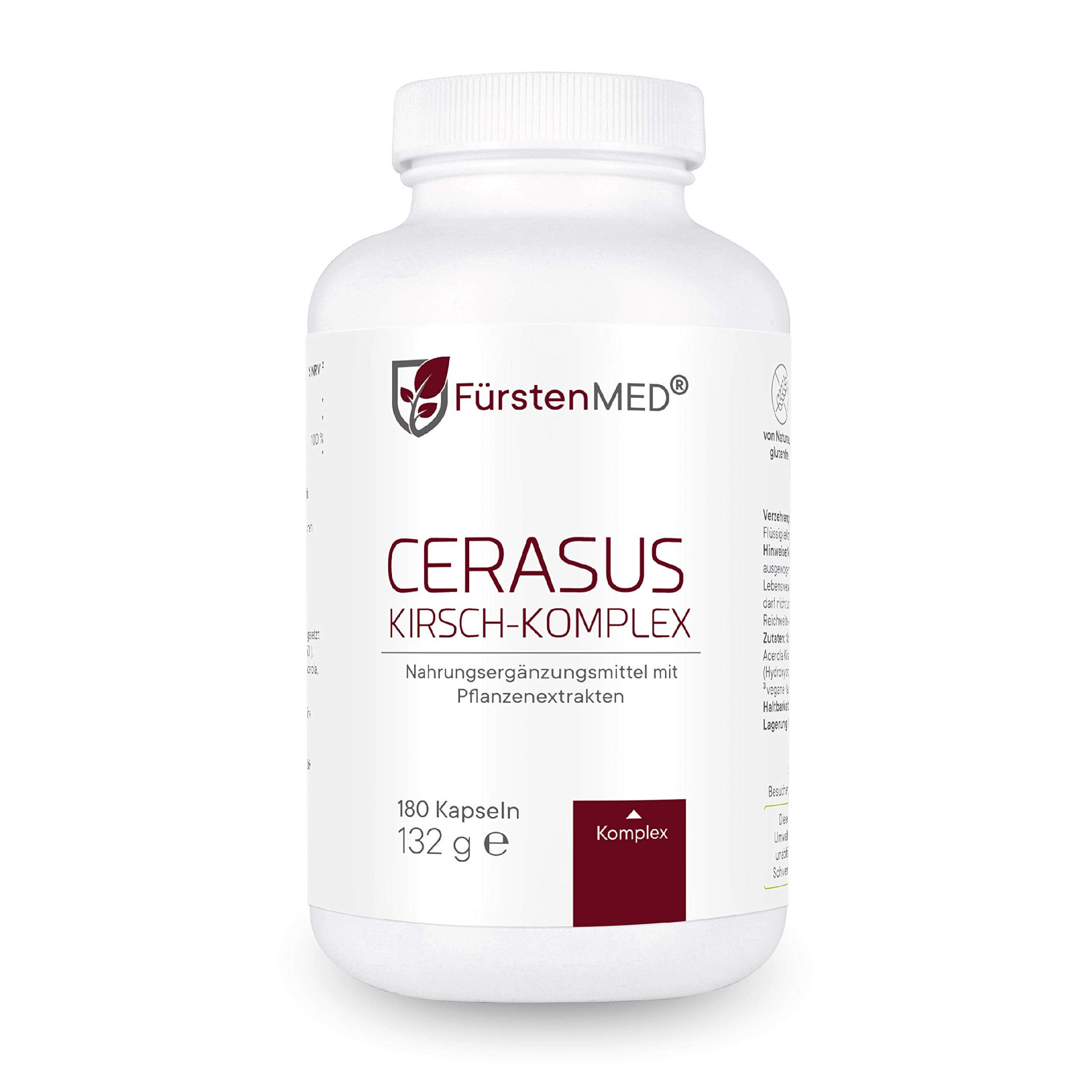 FürstenMED® 180 Montmorency Sauerkirschen Kapseln - Prunus cerasus + Vitamin C (Acerola) + Brennnessel, Montmorency Sauerkirsche - laborgeprüft und ohne unerwünschte Zusätze