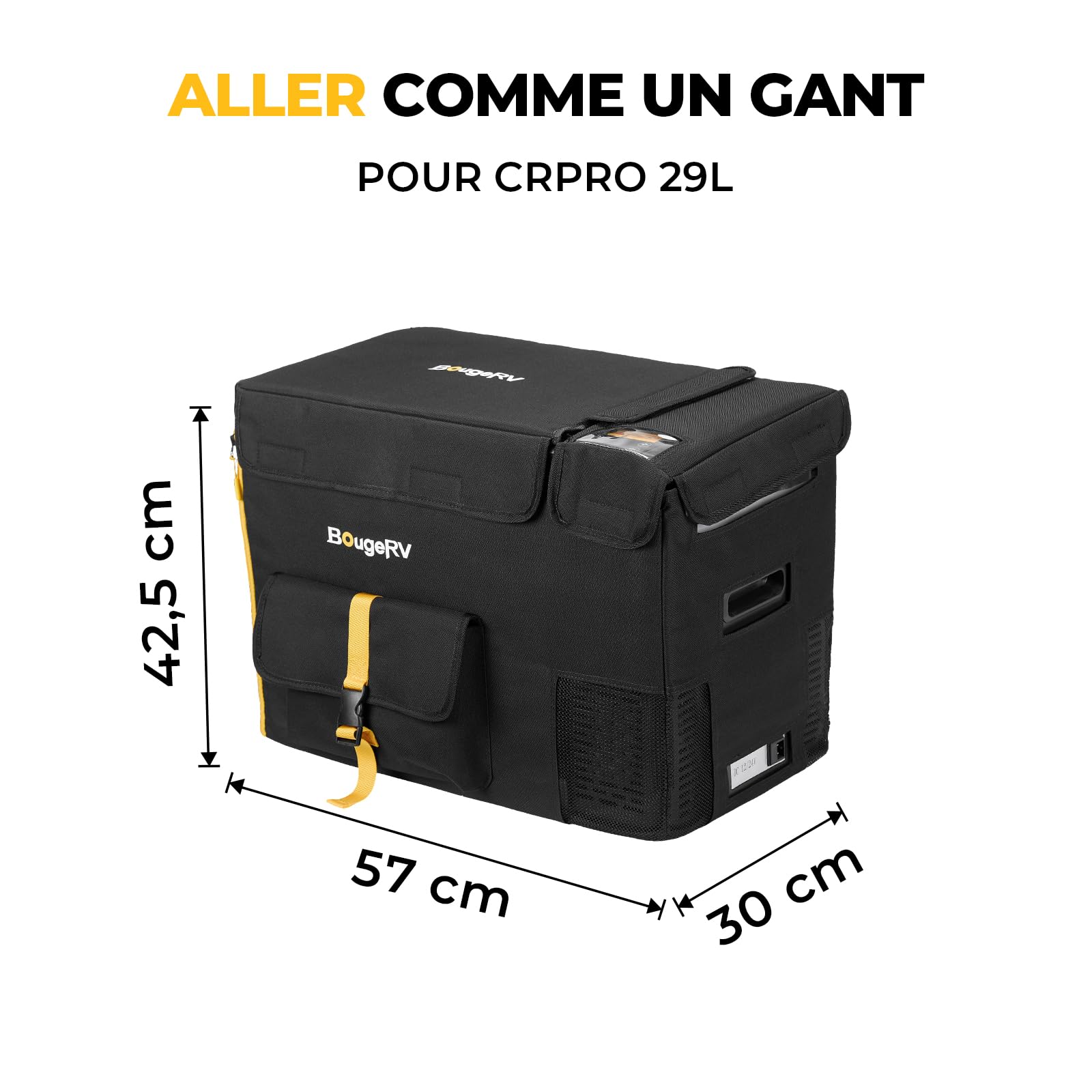 BougeRV CRPRO 29L Set Frigo Portatile a Compressore con Copertura Protettiva Inclusa, Frigorifero per Auto 12V/24V DC e 110-240V AC (-22℃~10℃), Frigo da Campeggio, Viaggio e Camion, nero