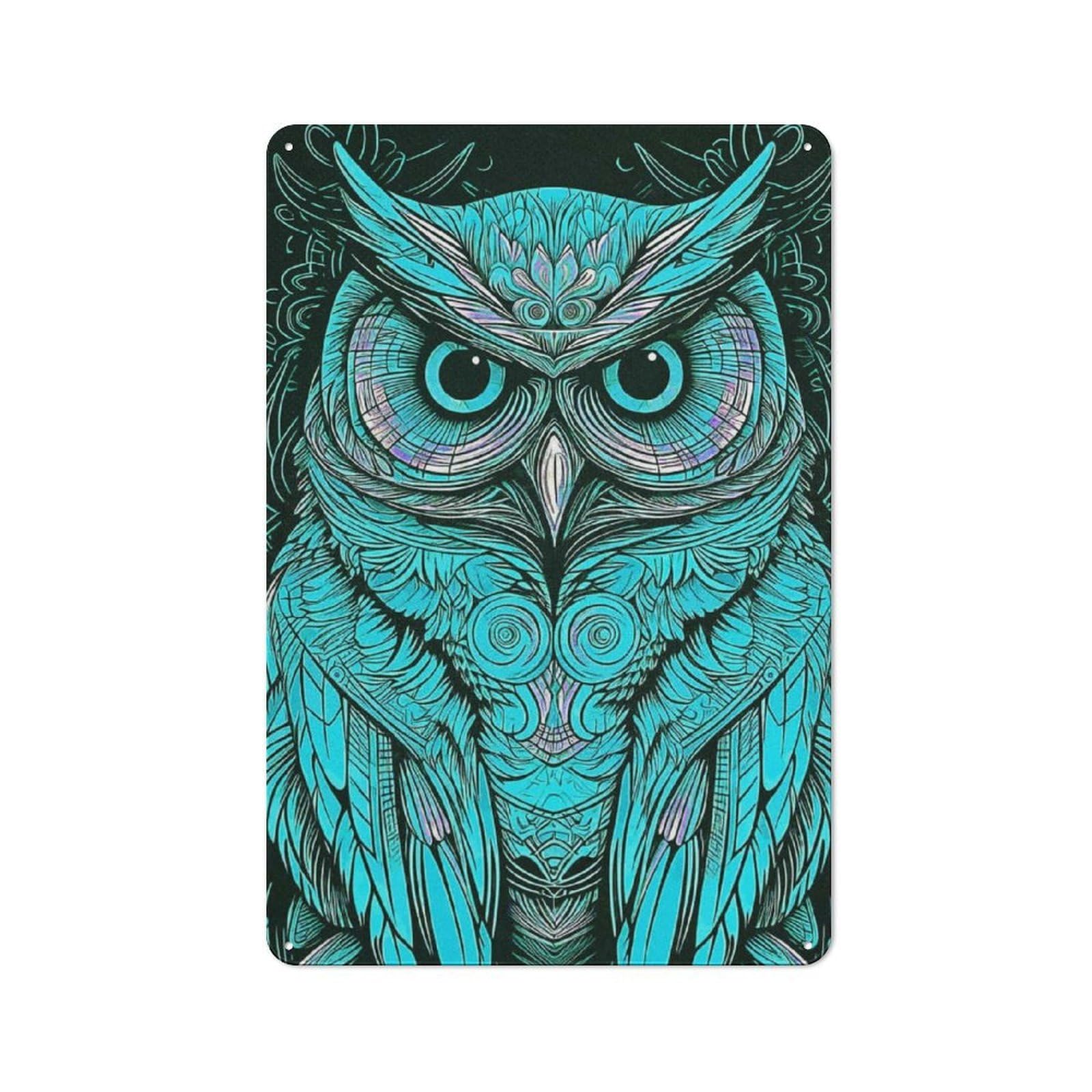 Junmoney Blue Owl Vintage Printed Metal Sign 30X20cm For Bar Or Restaurant, For Restaurant Interior Fans