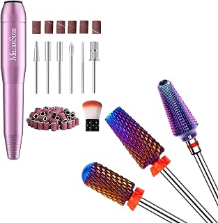 MelodySusie Electric Nail Drill Machine with 3Pcs Nail Drill Bits Set, 5 in 1, Smooth Round Top Large Barrel and Tornado Bits
