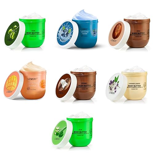 LOVERY Cremas de mantequilla corporal batida en coco, lavanda, aromas de fresa, karité ultrahidratante enriquecido con aceite de jojoba y vitamina