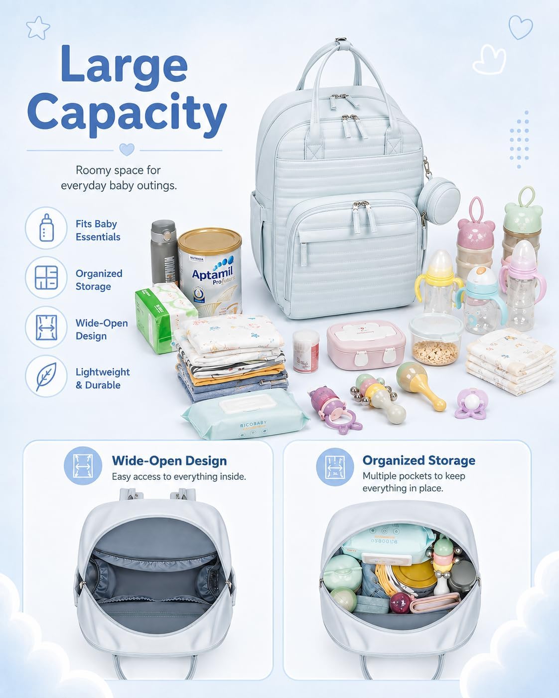 Sea choice Baby Fasciatoio Zaino per Pannolini con Tasche Isolate Zaino per Pannolini con Fasciatoio per Mamme Papà Elegante Borsa da Viaggio per la Cura del Bambino