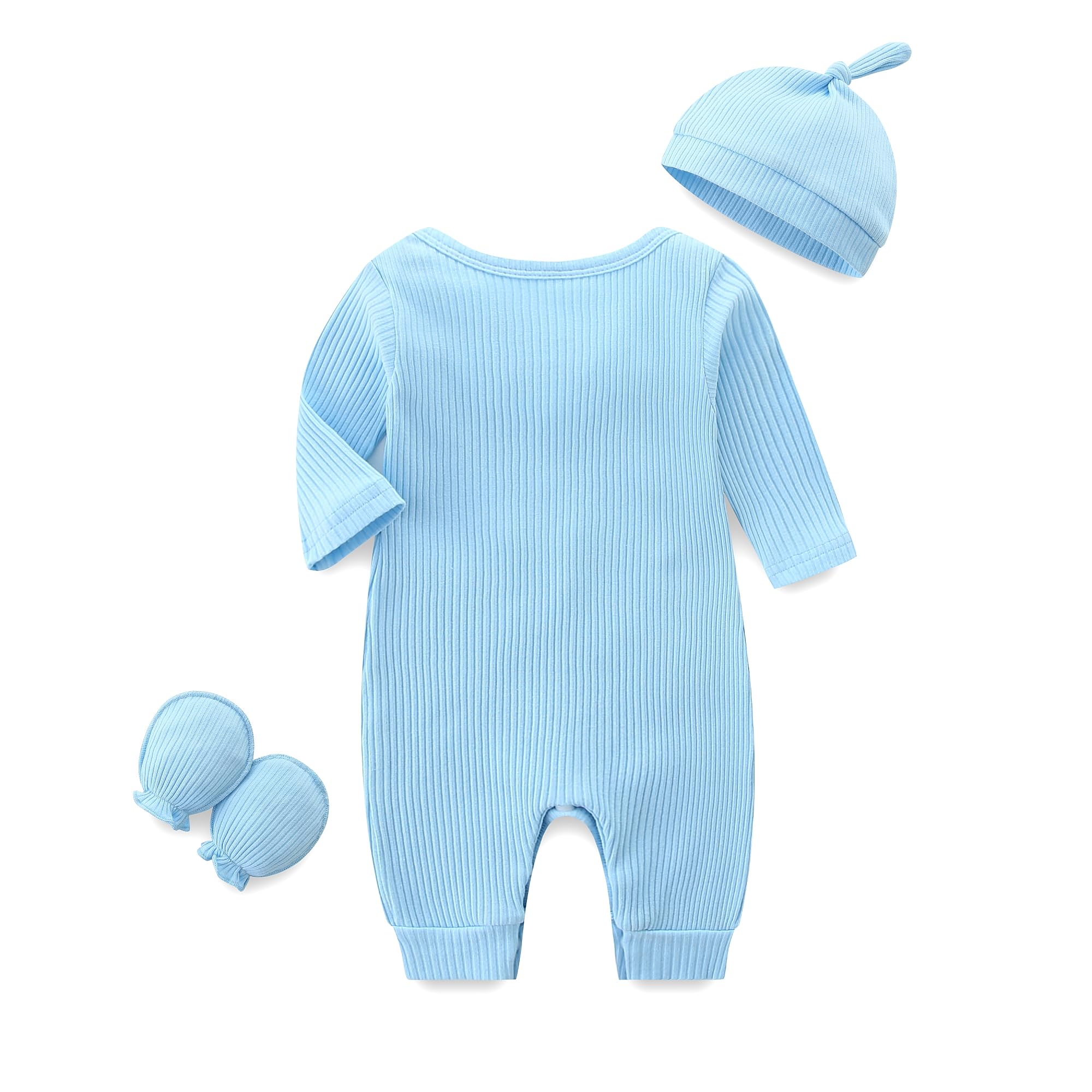 Infant Boy Clothes 0-3 Months Knit Round Crew Neck Snap Closure Blue Romper