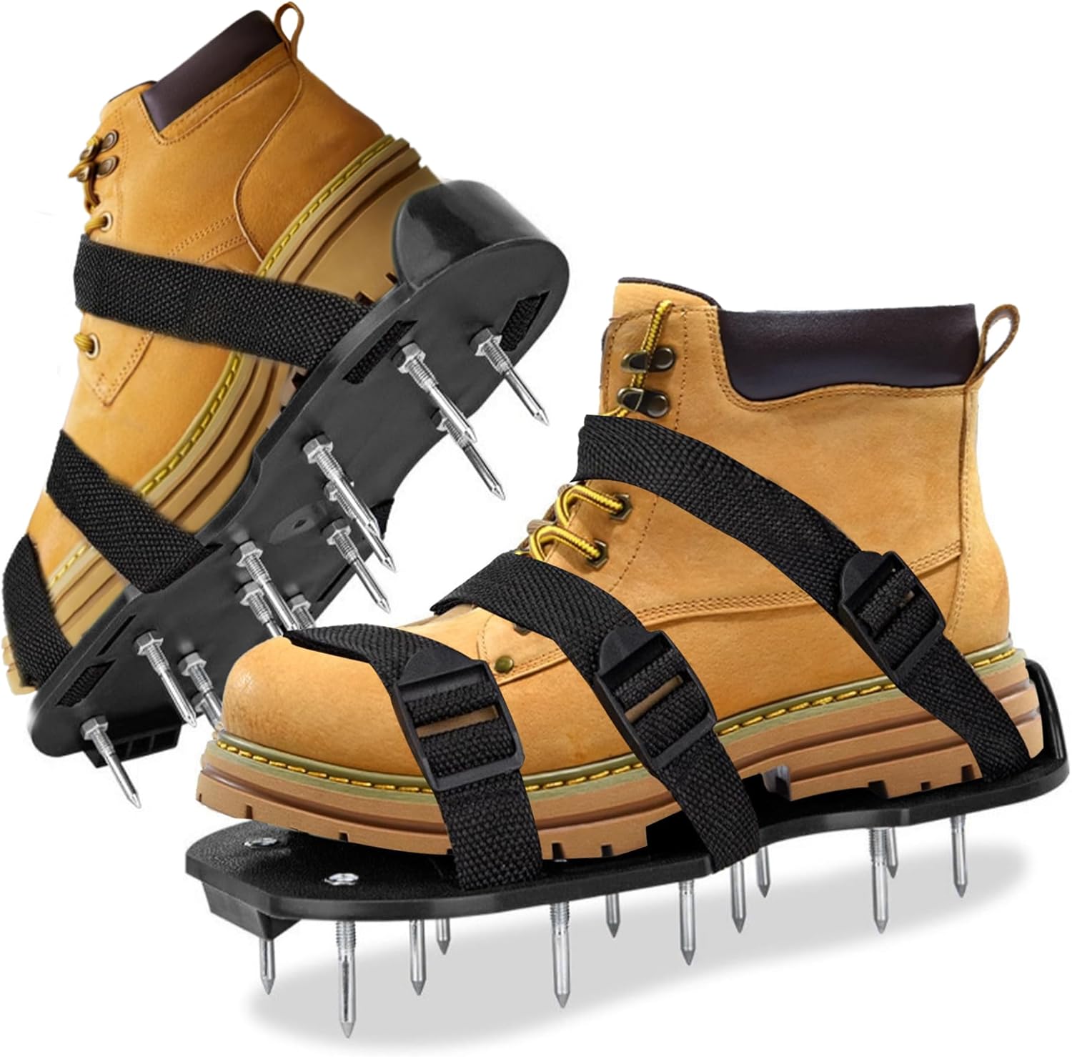The Lawn Aerator Shoes for Grass, Epoxy Spiked Shoes with 1.65'' Sharp Short Spikes, Garden Grass Loosening Spike Shoes for Epoxy Flooring, 6 - Shoelace Design (Green, 11.8'' x 5.1'')